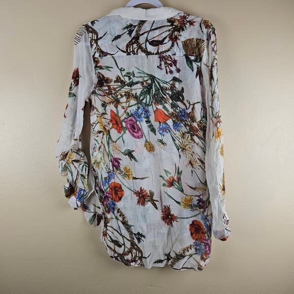 Wearable Art Maxamilist Floral Embroidered Button Down Blouse Bird Detailing M - Picture 2 of 11